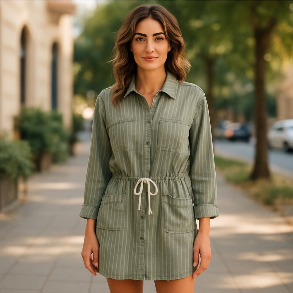 Caslon Striped Denim Shirt Dress sz Large